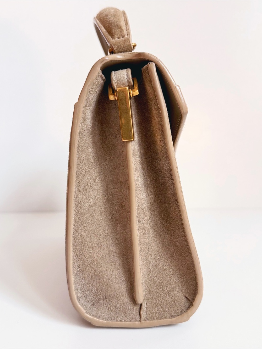 Yves Saint Laurent Cassandra Mini Top Handle Bag Beige Suede - Picture 4 of 11